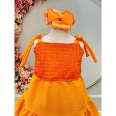 Vestido Infantil de Alça Laranja Casual Luxo