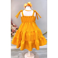 Vestido Infantil de Alça Laranja Casual Luxo