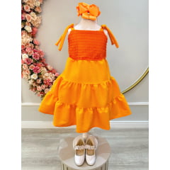 Vestido Infantil de Alça Laranja Casual Luxo