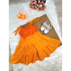 Vestido Infantil de Alça Laranja Casual Luxo