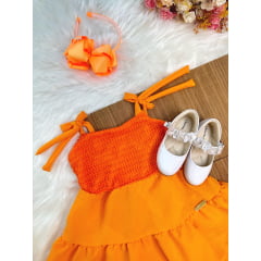 Vestido Infantil de Alça Laranja Casual Luxo