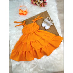 Vestido Infantil de Alça Laranja Casual Luxo