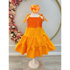 Vestido Infantil de Alça Laranja Casual Luxo