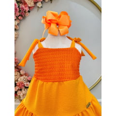 Vestido Infantil de Alça Laranja Casual Luxo