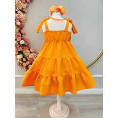 Vestido Infantil de Alça Laranja Casual Luxo