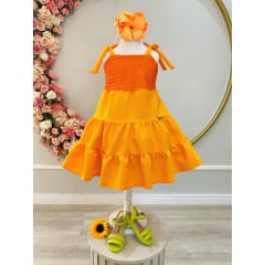 Vestido Infantil de Alça Laranja Casual Luxo