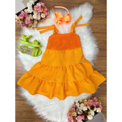 Vestido Infantil de Alça Laranja Casual Luxo