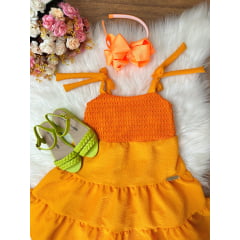 Vestido Infantil de Alça Laranja Casual Luxo