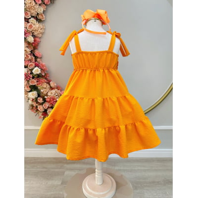 Vestido Infantil de Alça Laranja Casual Luxo