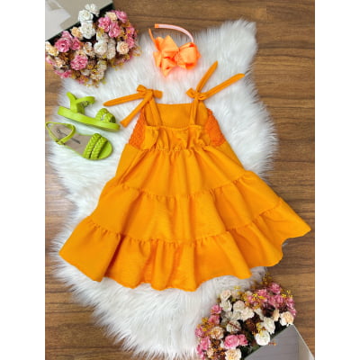 Vestido Infantil de Alça Laranja Casual Luxo