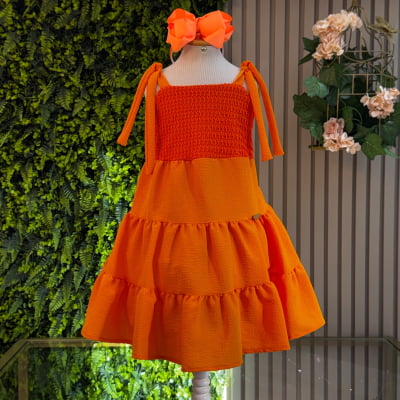 Vestido Infantil de Alça Laranja Casual Luxo