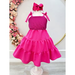 Vestido Infantil de Alça Pink Casual Luxo