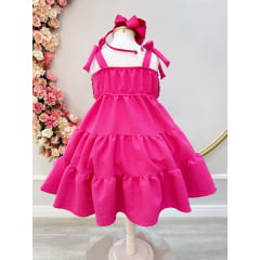 Vestido Infantil de Alça Pink Casual Luxo