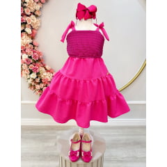 Vestido Infantil de Alça Pink Casual Luxo