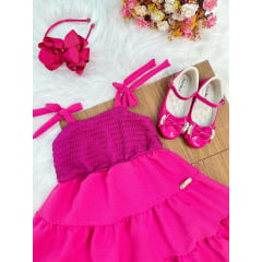 Vestido Infantil de Alça Pink Casual Luxo