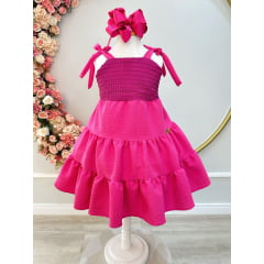 Vestido Infantil de Alça Pink Casual Luxo