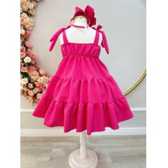 Vestido Infantil de Alça Pink Casual Luxo