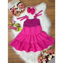 Vestido Infantil de Alça Pink Casual Luxo