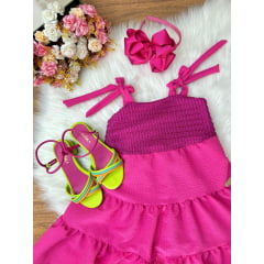 Vestido Infantil de Alça Pink Casual Luxo