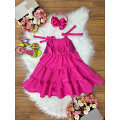 Vestido Infantil de Alça Pink Casual Luxo