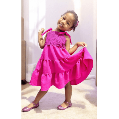 Vestido Infantil de Alça Pink Casual Luxo