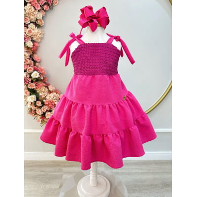 Vestido Infantil de Alça Pink Casual Luxo