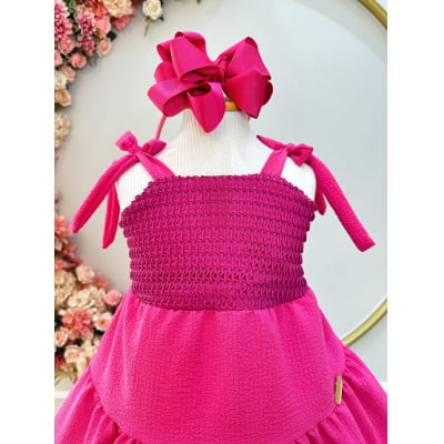 Vestido Infantil de Alça Pink Casual Luxo