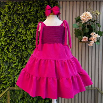 Vestido Infantil de Alça Pink Casual Luxo