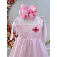 Vestido Infantil de Alça Rosa Claro Casual Festas Luxo