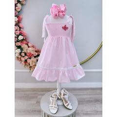 Vestido Infantil de Alça Rosa Claro Casual Festas Luxo