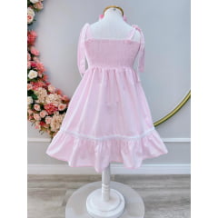 Vestido Infantil de Alça Rosa Claro Casual Festas Luxo