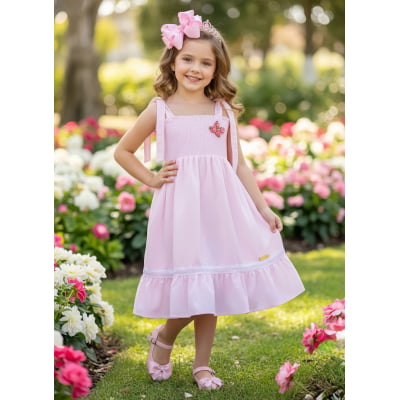 Vestido Infantil de Alça Rosa Claro Casual Festas Luxo Vestido Infantil de Alça Rosa Claro Casual Festas Luxo