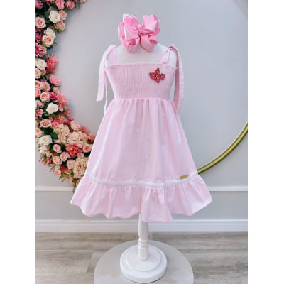 Vestido Infantil de Alça Rosa Claro Casual Festas Luxo
