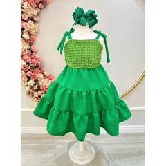 Vestido Infantil de Alça Verde Bandeira Casual Luxo