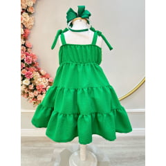 Vestido Infantil de Alça Verde Bandeira Casual Luxo