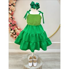 Vestido Infantil de Alça Verde Bandeira Casual Luxo