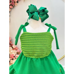 Vestido Infantil de Alça Verde Bandeira Casual Luxo