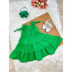 Vestido Infantil de Alça Verde Bandeira Casual Luxo