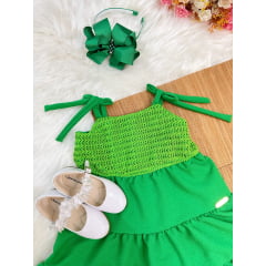 Vestido Infantil de Alça Verde Bandeira Casual Luxo