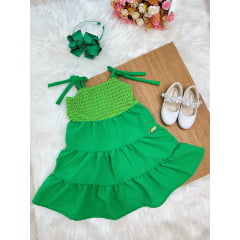 Vestido Infantil de Alça Verde Bandeira Casual Luxo