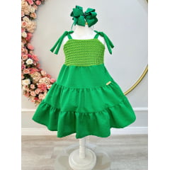 Vestido Infantil de Alça Verde Bandeira Casual Luxo