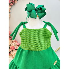 Vestido Infantil de Alça Verde Bandeira Casual Luxo