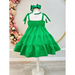 Vestido Infantil de Alça Verde Bandeira Casual Luxo