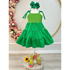 Vestido Infantil de Alça Verde Bandeira Casual Luxo