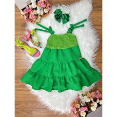 Vestido Infantil de Alça Verde Bandeira Casual Luxo