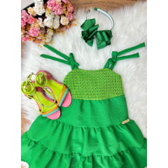 Vestido Infantil de Alça Verde Bandeira Casual Luxo