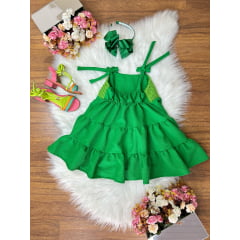 Vestido Infantil de Alça Verde Bandeira Casual Luxo