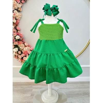 Vestido Infantil de Alça Verde Bandeira Casual Luxo