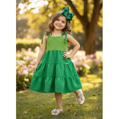 Vestido Infantil de Alça Verde Bandeira Casual Luxo Vestido Infantil de Alça Verde Bandeira Casual Luxo