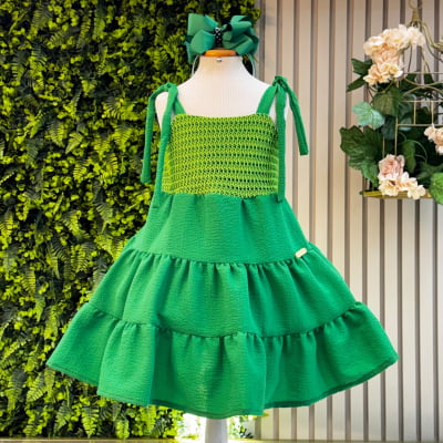 Vestido Infantil de Alça Verde Bandeira Casual Luxo